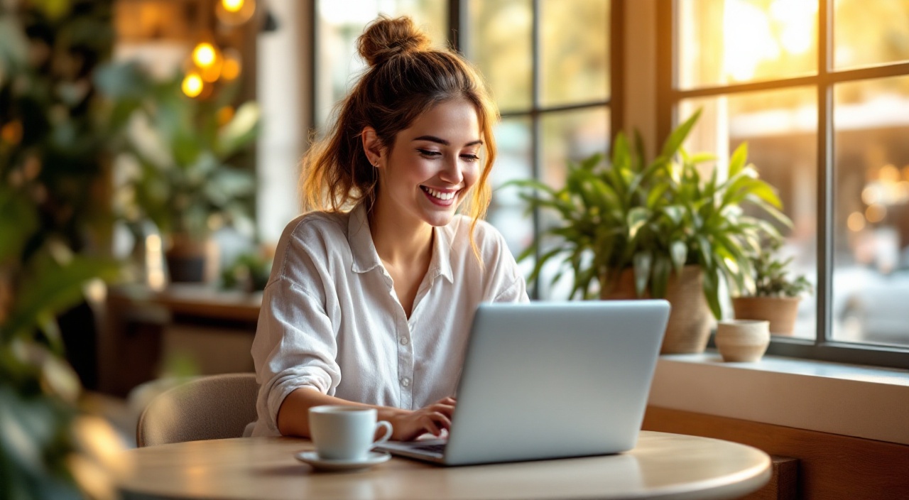 Vitalux pricing dashboard showing a cheerful freelancer smiling at their tablet